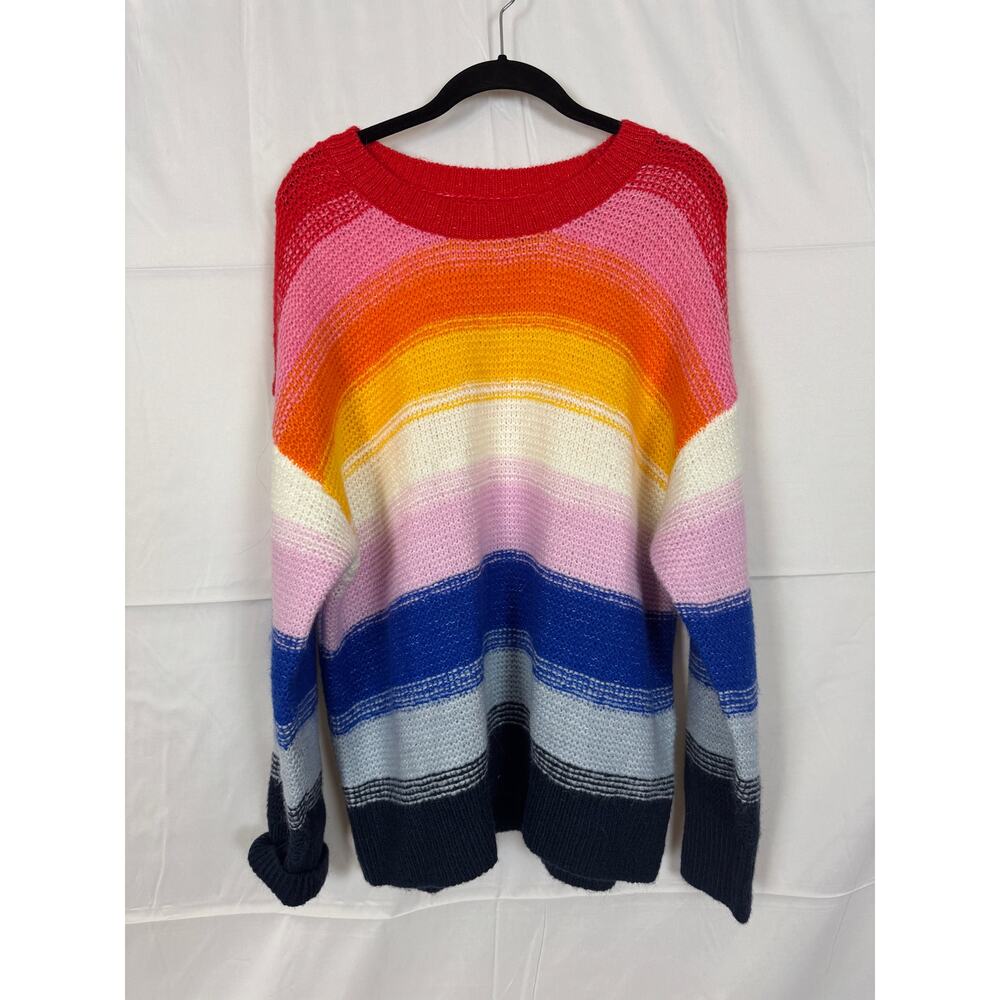 Rainbow Striped Knit Sweater Oversized Soft Cozy Fall Winter Size L Pride Retro